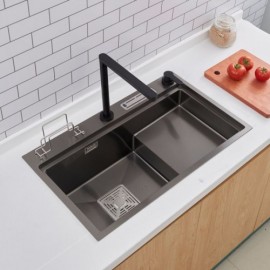 Black Single Sink In Stainless Steel With Knife Holder And Cutting Board Holder