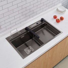 Black Single Sink In Stainless Steel With Knife Holder And Cutting Board Holder