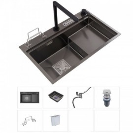 Black Single Sink In Stainless Steel With Knife Holder And Cutting Board Holder
