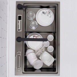 Black Single Sink In Stainless Steel With Knife Holder And Cutting Board Holder