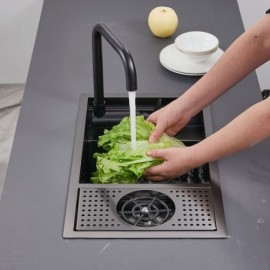 Single Black Stainless Steel Kitchen Sink With Cup Washer Faucet