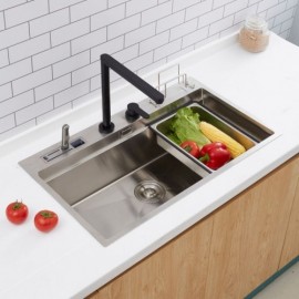 Single Sink In Brushed Stainless Steel With Knife Holder And Cutting Board Holder