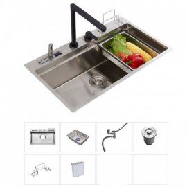 Single Sink In Brushed Stainless Steel With Knife Holder And Cutting Board Holder