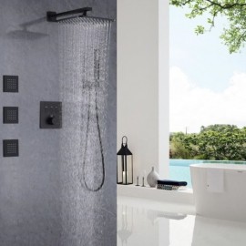 Black Thermostatic Copper Shower Faucet Recessed With Three Functions