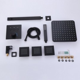Black Thermostatic Copper Shower Faucet Recessed With Three Functions