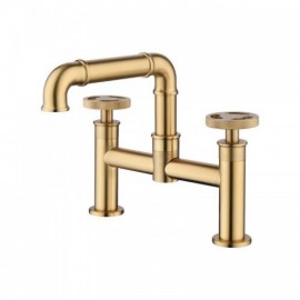 Copper Gold Pvd Bathroom Toilet Double Handle Basin Faucet