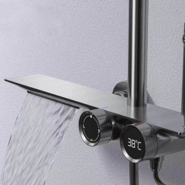 Gray Copper Body Shower System With 4 Functions For Bathroom