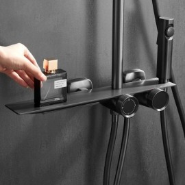 Gray Copper Body Shower System With 4 Functions For Bathroom