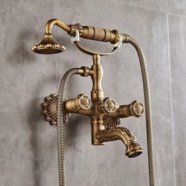 Retro Copper Wall-Mounted Bathtub Faucet With Shower Faucet