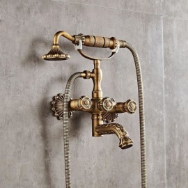 Retro Copper Wall-Mounted Bathtub Faucet With Shower Faucet