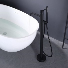 Constant Current Style Copper Black/Chrome Floor Mounted Bathtub Faucet