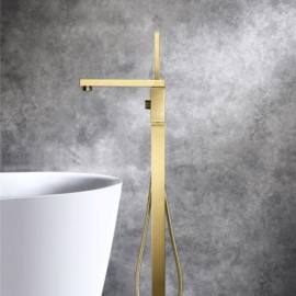 Two Function Brushed Gold Copper Floor Mounted Tub Faucet