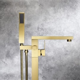 Two Function Brushed Gold Copper Floor Mounted Tub Faucet