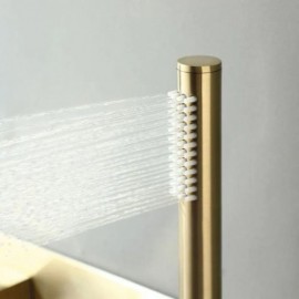 Wall-Mounted Bathtub Mixer In Brushed Gold Copper Hand Shower Waterfall Faucet
