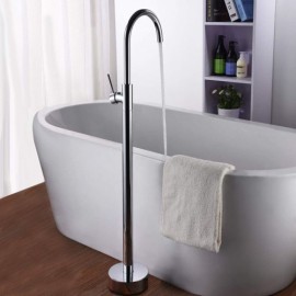 Chrome Plated Copper Floor Mounted Bathtub Faucet For Bathroom