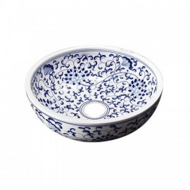 Round Blue And White Porcelain Sink