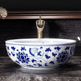 Countertop Sink In Blue And White Porcelain