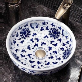 Countertop Sink In Blue And White Porcelain