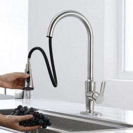 Kitchen Mixer In Black/Brushed Nickel Stainless Steel With 3-Function Pull-Out Nozzle