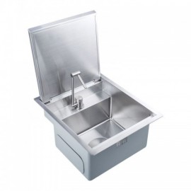 Brushed Silver Stainless Steel Single Sink With Lid And Faucet