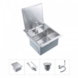 Brushed Silver Stainless Steel Single Sink With Lid And Faucet
