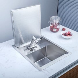 Brushed Silver 304 Stainless Steel Single Sink With Faucet Drainage