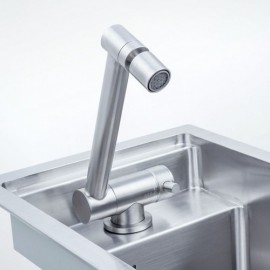 Brushed Silver 304 Stainless Steel Single Sink With Faucet Drainage