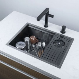 Black Stainless Steel Single Sink With Drainage Cup Washer Drain Screen