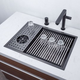 Black Stainless Steel Single Sink Without/With Faucet For Kitchen