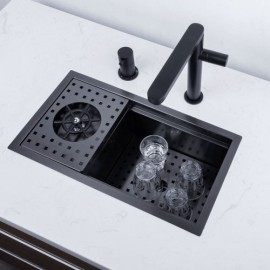 Black Stainless Steel Kitchen Single Sink Without/With Faucet