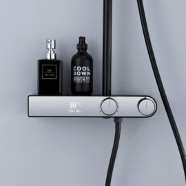 Chrome/Black Shower Faucet With Led Digital Display For Bathroom