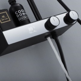 Chrome/Black Shower Faucet With Led Digital Display For Bathroom