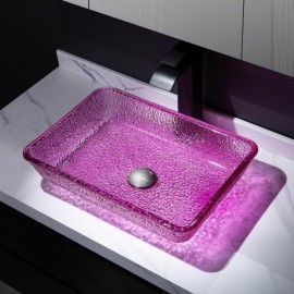 Purple Color Glass Rectangle Bathroom Sink Without/With Faucet