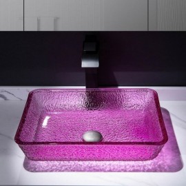 Purple Color Glass Rectangle Bathroom Sink Without/With Faucet