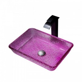 Purple Color Glass Rectangle Bathroom Sink Without/With Faucet