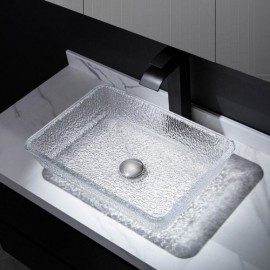 Rectangular Transparent Glass Countertop Washbasin For Hotel Bathroom