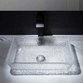 Rectangular Transparent Glass Countertop Washbasin For Hotel Bathroom