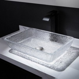 Rectangular Transparent Glass Countertop Washbasin For Hotel Bathroom