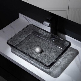 Rectangular Black Glass Basin Without/With Faucet For Bathroom Toilet