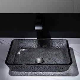 Rectangular Black Glass Basin Without/With Faucet For Bathroom Toilet