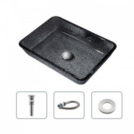 Rectangular Black Glass Basin Without/With Faucet For Bathroom Toilet