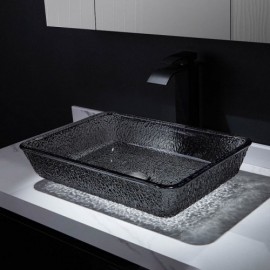 Rectangular Black Glass Basin Without/With Faucet For Bathroom Toilet
