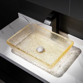 Rectangle Light Yellow Glass Bathroom Sink Without/With Faucet