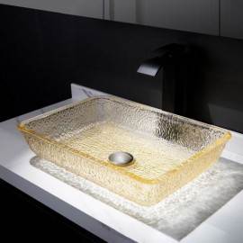 Rectangle Light Yellow Glass Bathroom Sink Without/With Faucet