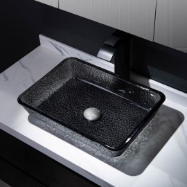 Black Glass Countertop Washbasin Without/With Faucet For Hotel Bathroom