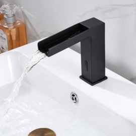Single Cold Water Infrared Sensor Black Stainless Steel Basin Faucet