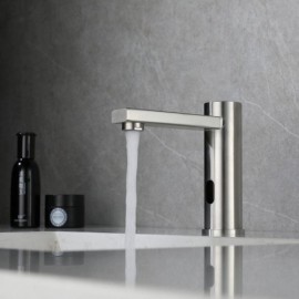Cold Water Basin Faucet In Brushed Nickel/Black Stainless Steel With IR Sensor