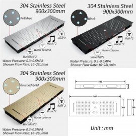 Chrome/Black/Brushed Gold Five-Function Led Thermostatic Shower System