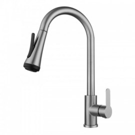 Black/Brushed Nickel Stainless Steel Kitchen Mixer With Retractable Nozzle