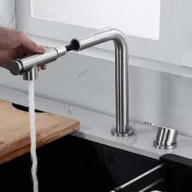 Brushed Stainless Steel Kitchen Faucet Cold Hot Water